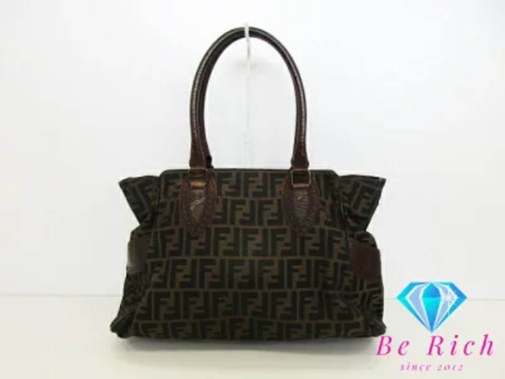 Fendi Etnico Tote Bag Zucca Canvas Leather Brown Shoulder Handbag